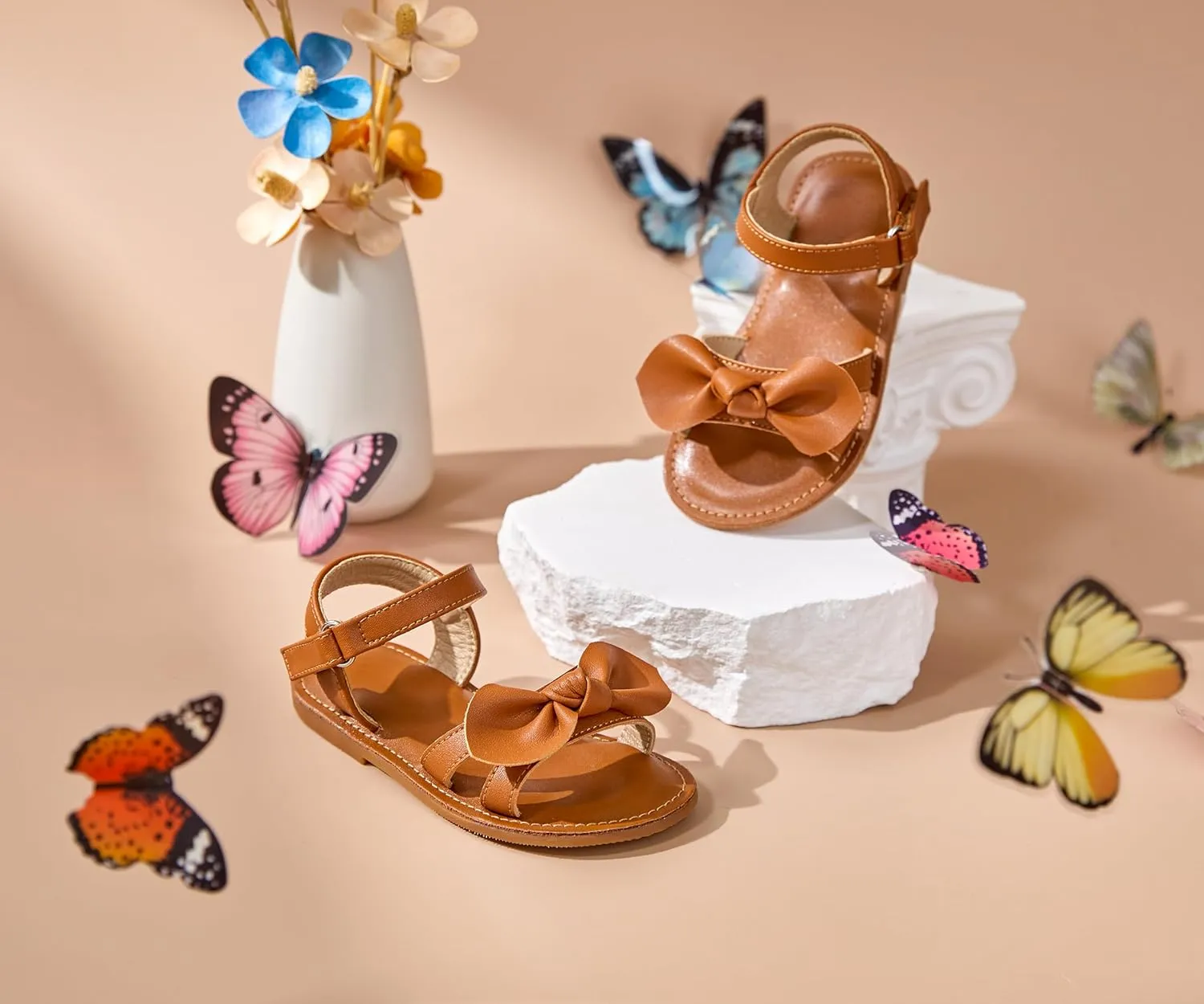 Toddler Girl Sandals - Flower Girl Dress Shoes Open Toe Little Kid Summer Flats