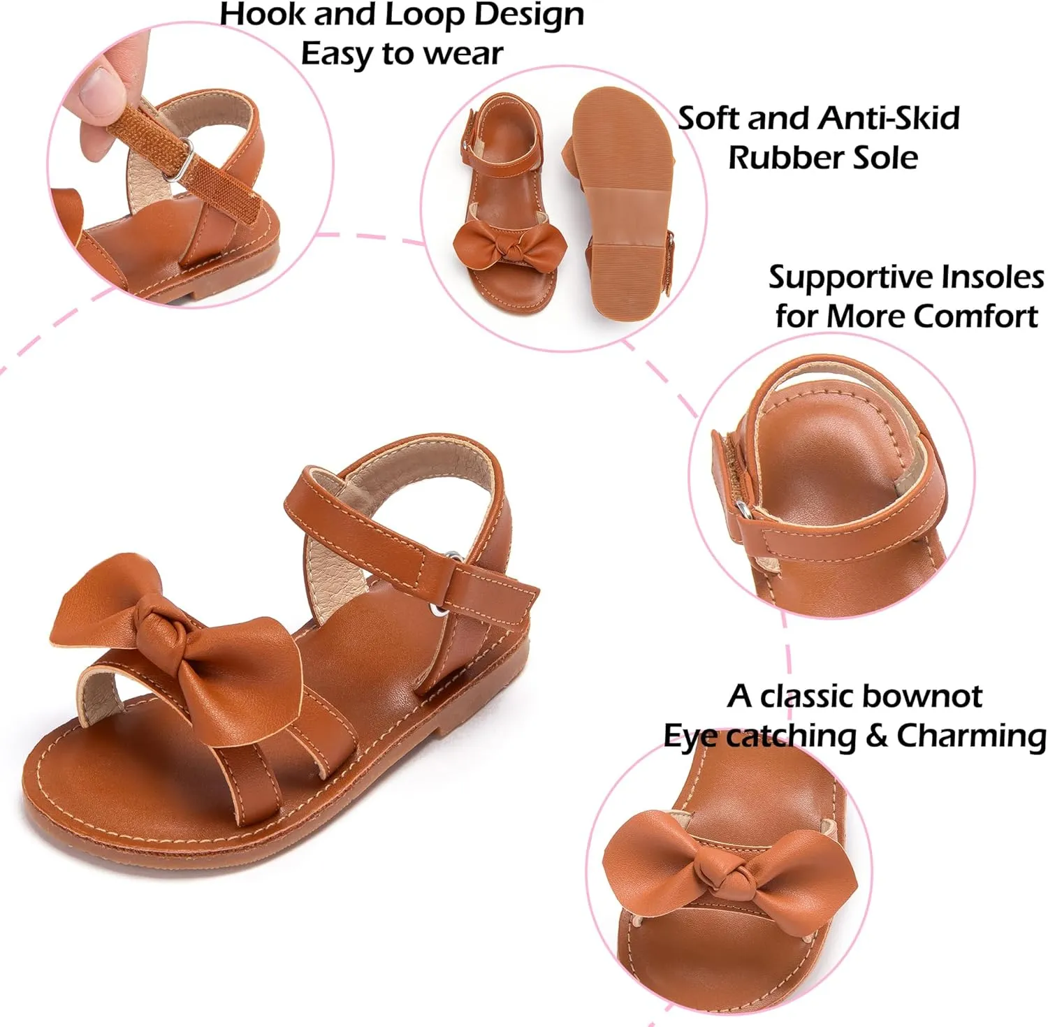 Toddler Girl Sandals - Flower Girl Dress Shoes Open Toe Little Kid Summer Flats