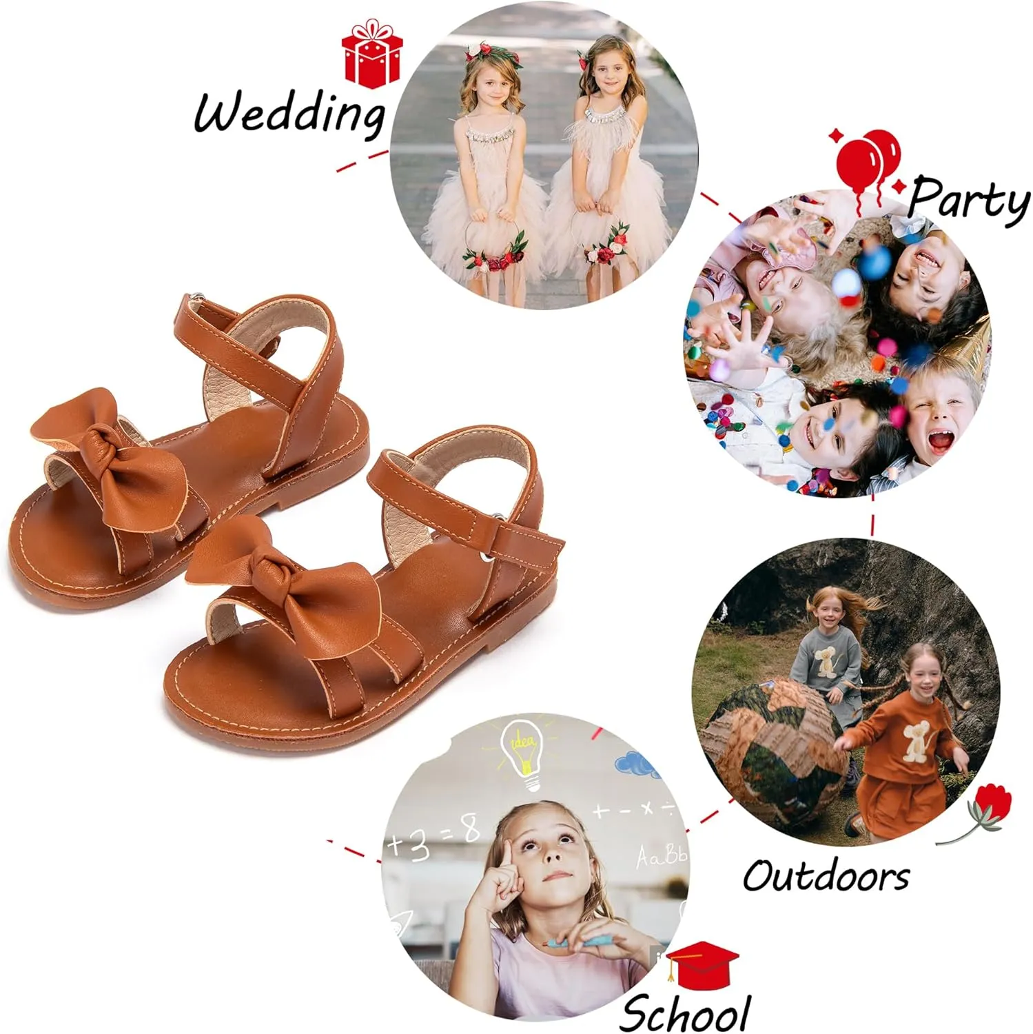 Toddler Girl Sandals - Flower Girl Dress Shoes Open Toe Little Kid Summer Flats