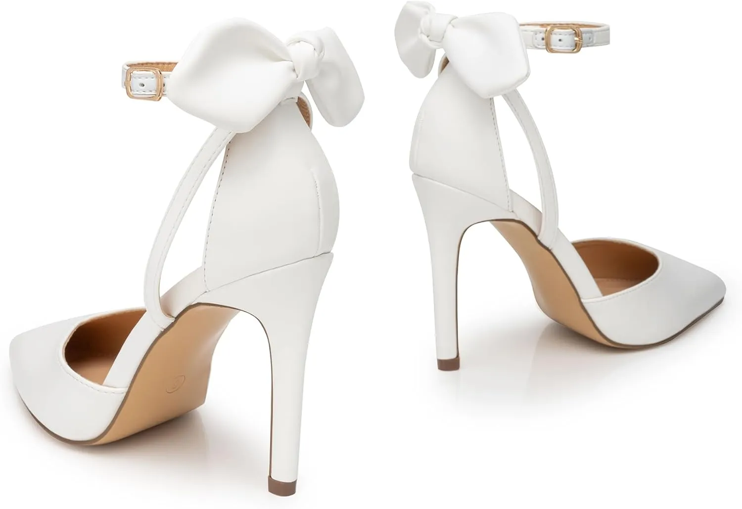 Trary Heels for Women Closed Pointed Toe Heels Women's Pumps Stiletto High Shoes with Bow Knot Comfortable Ankle Strap Office Party Wedding Dress Shoes 3.74" Heel
