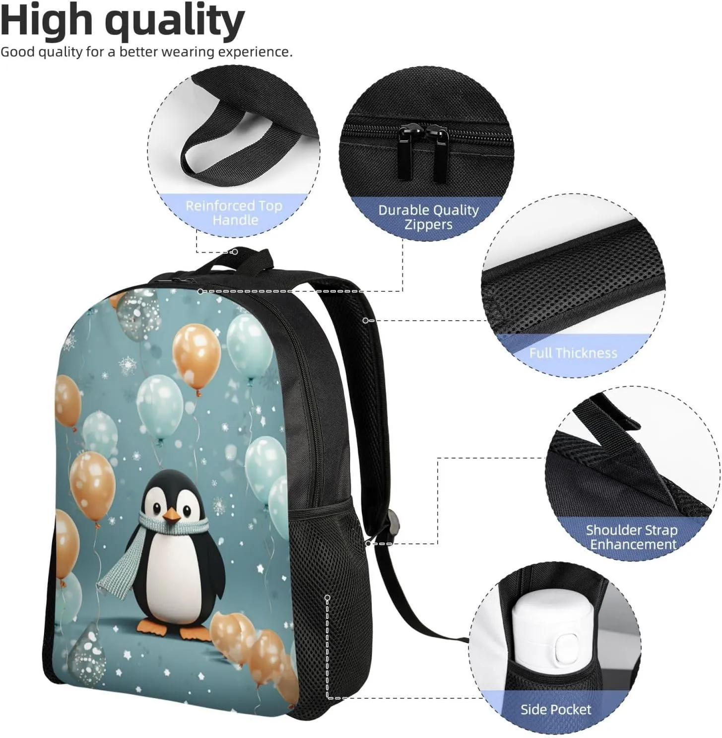 Travel Backpack Penguin Balloon Snowflake Carry on Backpack Lightweight Business 16inches Laptop Backpack for Men Women