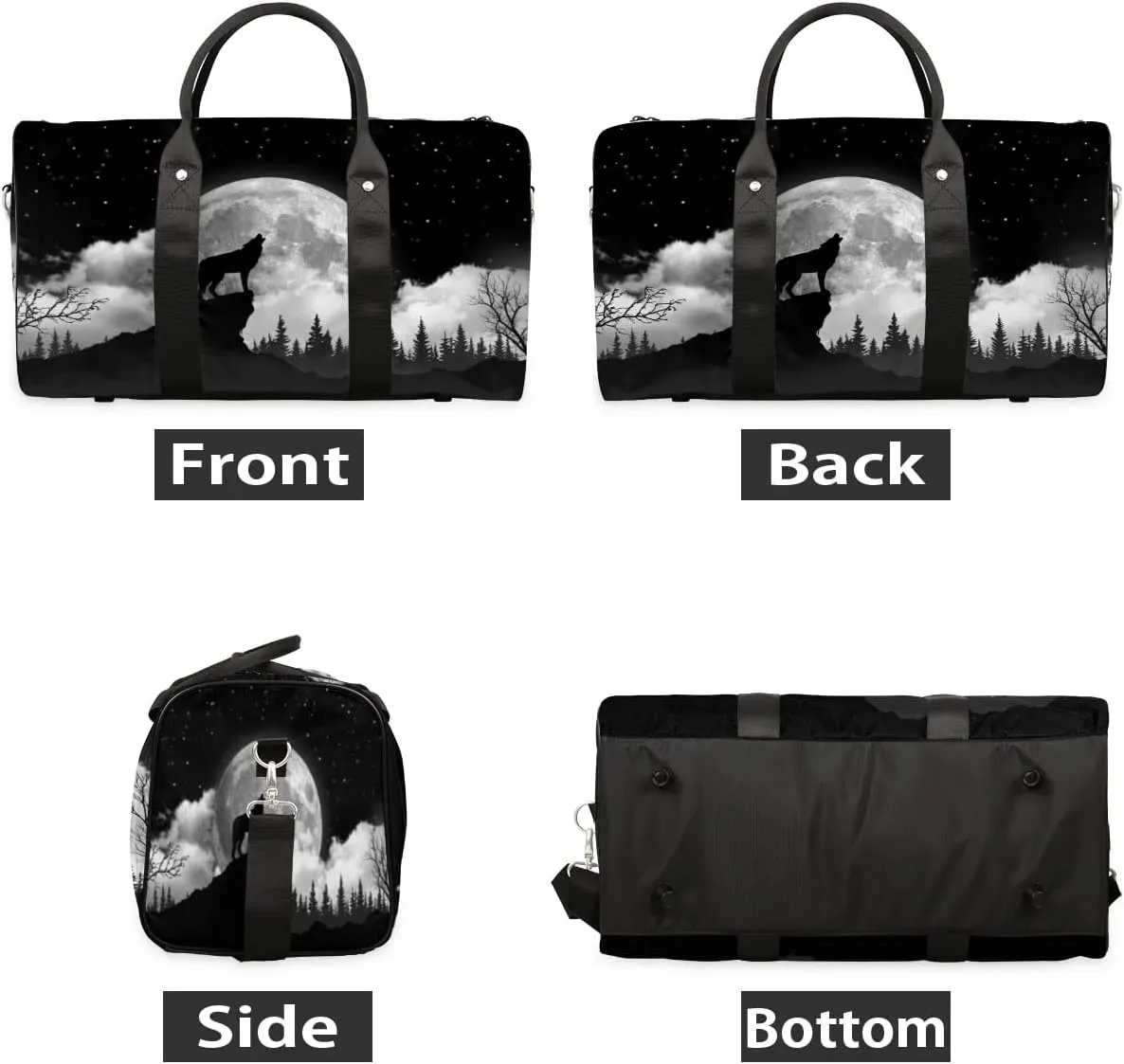 Travel Duffel Bag, Moon Animal Wolf Sports Tote Gym Bag Foldable Weekender Workout Bags Carry on Luggage Handle Overnight Shoulder Bags for Women Men