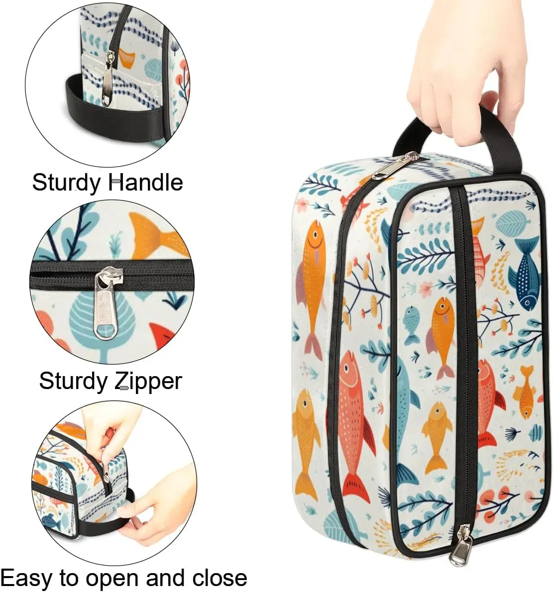 Travel Toiletry Bag for Women Men Cartoon Fish Hanging Cosmetic Bag Waterproof Makeup Bag for Shaving Makeup Toothbrush & Travel Essentials