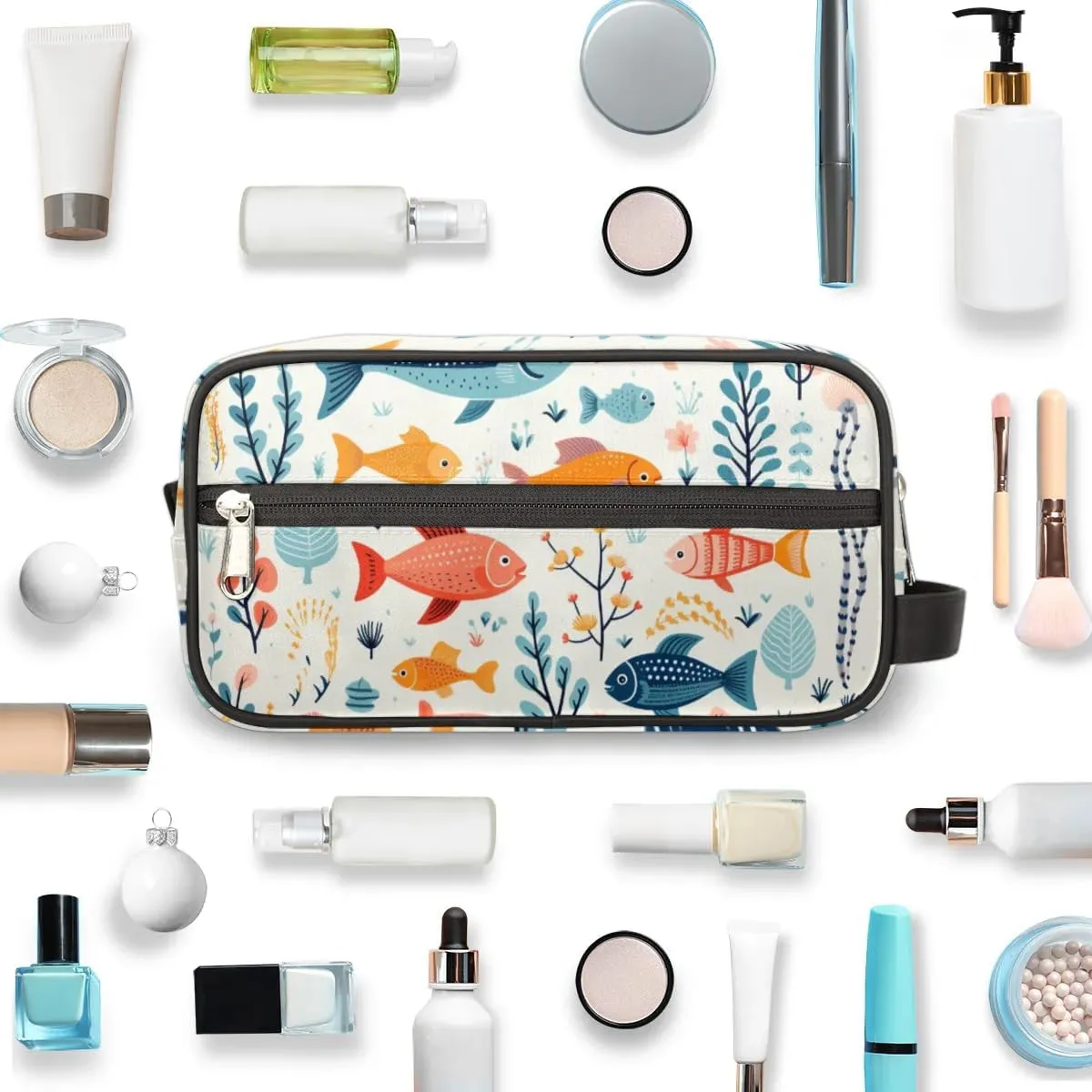 Travel Toiletry Bag for Women Men Cartoon Fish Hanging Cosmetic Bag Waterproof Makeup Bag for Shaving Makeup Toothbrush & Travel Essentials