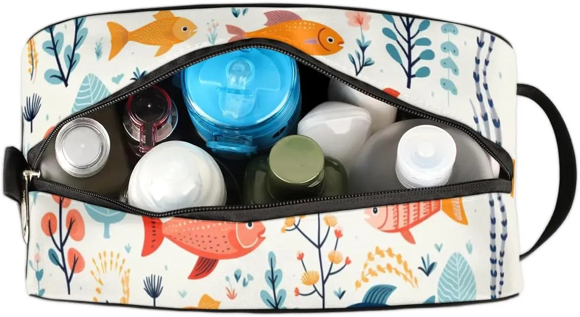Travel Toiletry Bag for Women Men Cartoon Fish Hanging Cosmetic Bag Waterproof Makeup Bag for Shaving Makeup Toothbrush & Travel Essentials