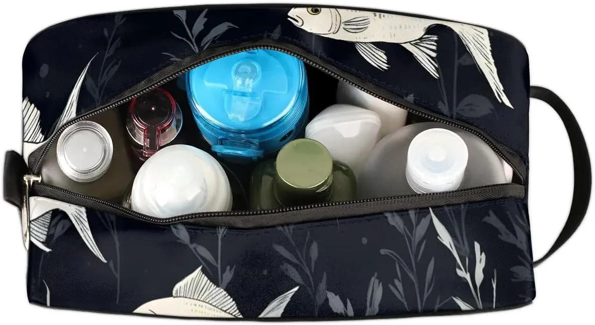 Travel Toiletry Bag for Women Men Fish Pattern Hanging Cosmetic Bag Waterproof Makeup Bag for Shaving Makeup Toothbrush & Travel Essentials