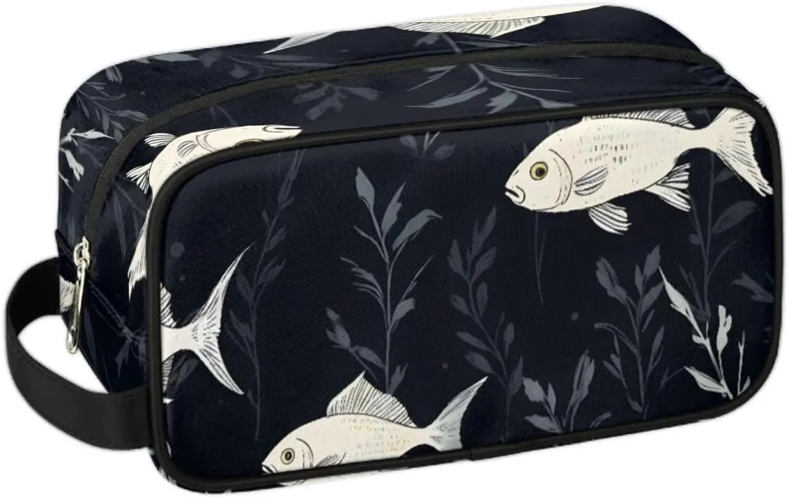 Travel Toiletry Bag for Women Men Fish Pattern Hanging Cosmetic Bag Waterproof Makeup Bag for Shaving Makeup Toothbrush & Travel Essentials