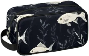 Travel Toiletry Bag for Women Men Fish Pattern Hanging Cosmetic Bag Waterproof Makeup Bag for Shaving Makeup Toothbrush & Travel Essentials
