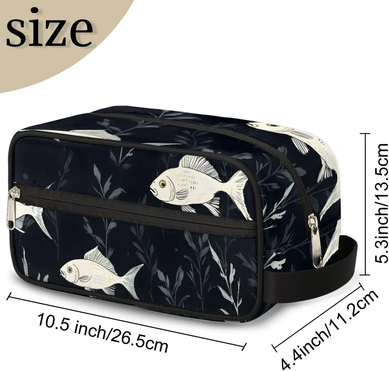 Travel Toiletry Bag for Women Men Fish Pattern Hanging Cosmetic Bag Waterproof Makeup Bag for Shaving Makeup Toothbrush & Travel Essentials