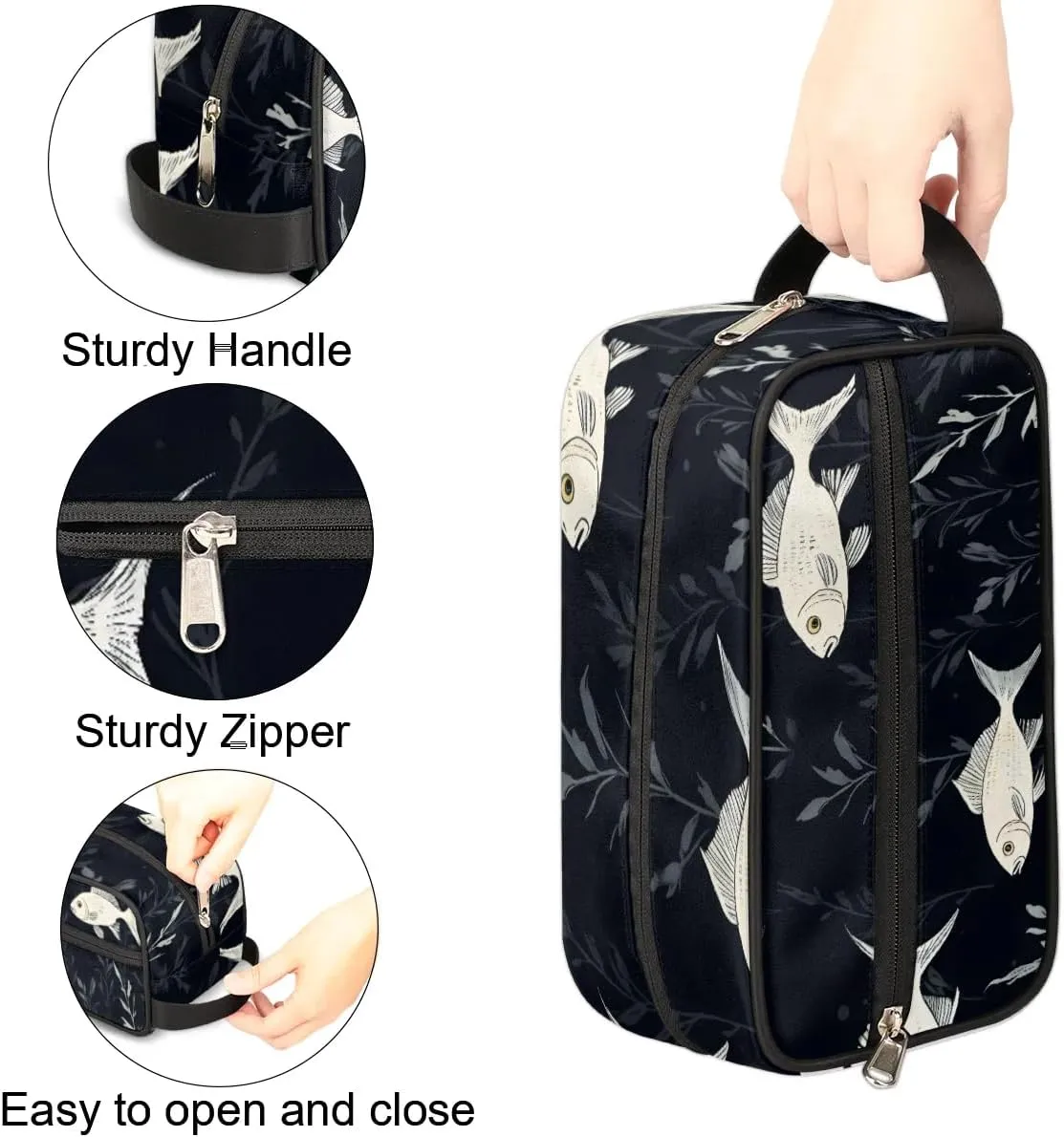 Travel Toiletry Bag for Women Men Fish Pattern Hanging Cosmetic Bag Waterproof Makeup Bag for Shaving Makeup Toothbrush & Travel Essentials