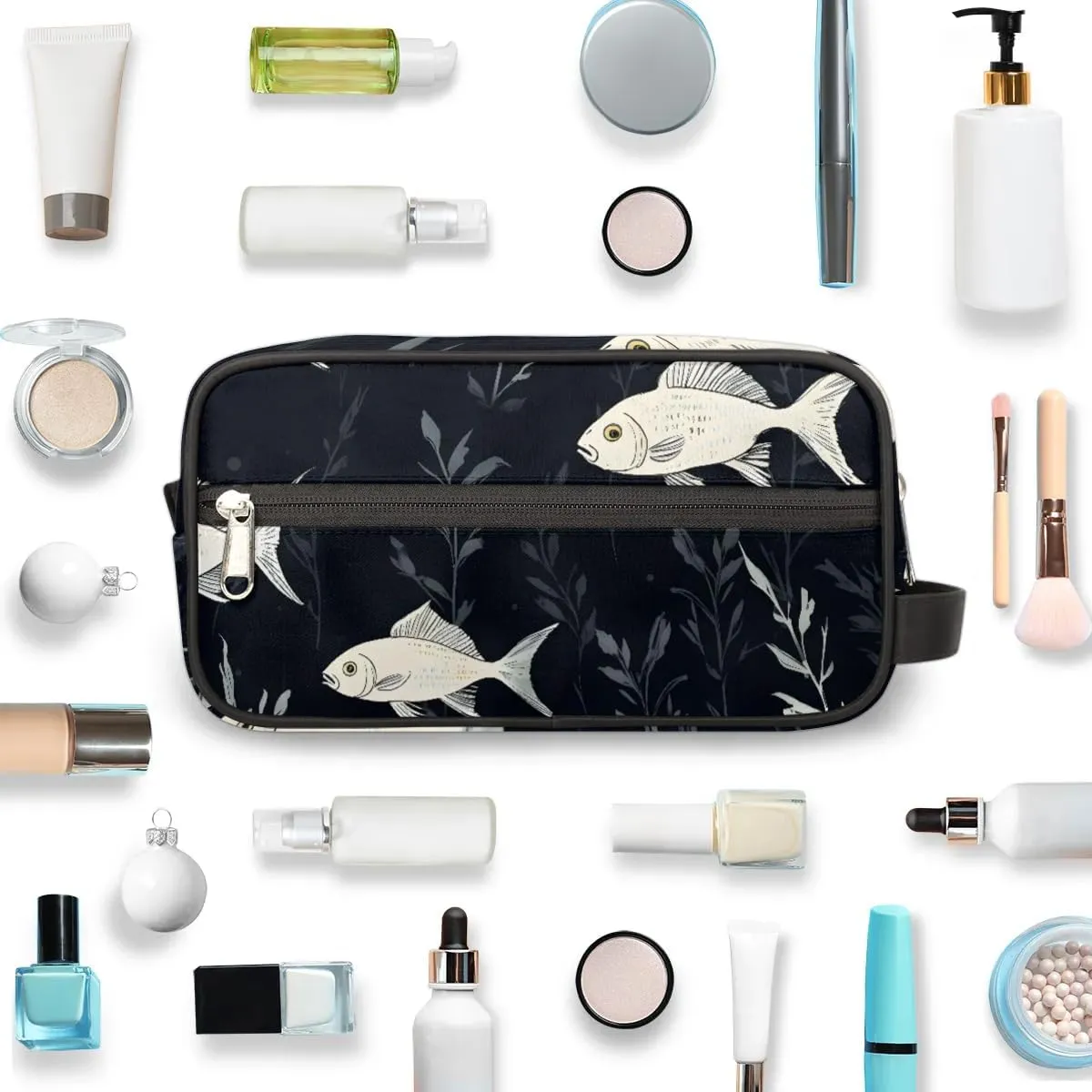 Travel Toiletry Bag for Women Men Fish Pattern Hanging Cosmetic Bag Waterproof Makeup Bag for Shaving Makeup Toothbrush & Travel Essentials