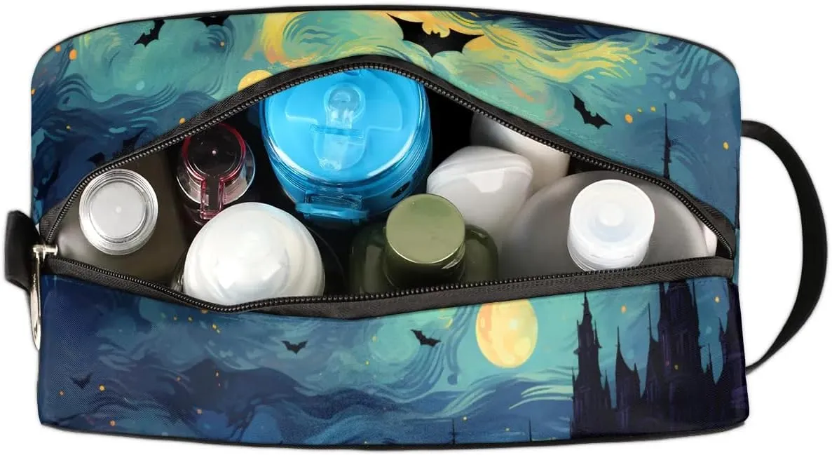 Travel Toiletry Bag for Women Men Halloween Bat Castle Hanging Cosmetic Bag Waterproof Makeup Bag for Shaving Makeup Toothbrush & Travel Essentials
