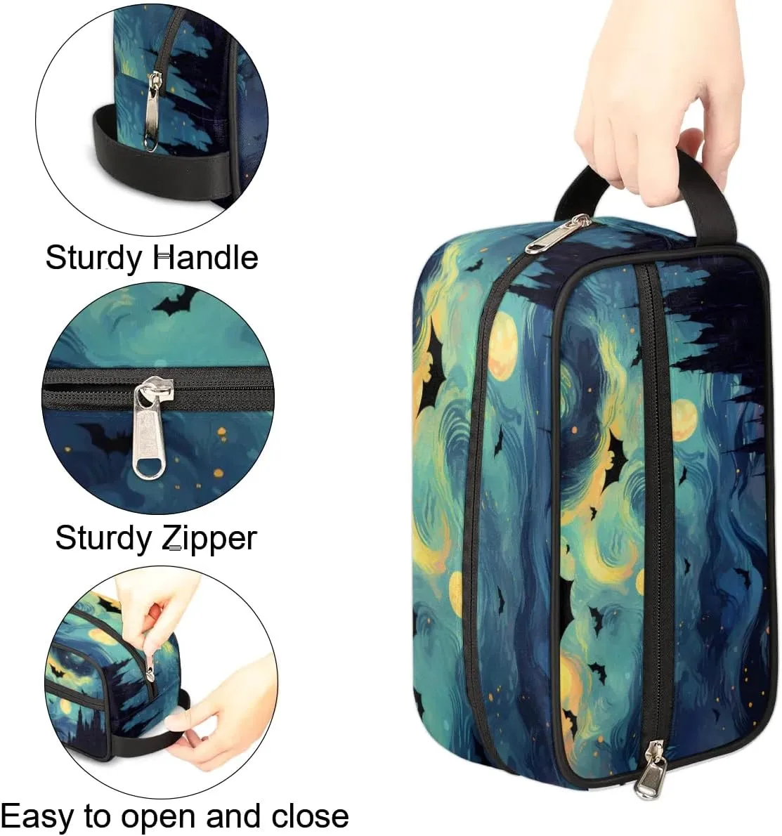 Travel Toiletry Bag for Women Men Halloween Bat Castle Hanging Cosmetic Bag Waterproof Makeup Bag for Shaving Makeup Toothbrush & Travel Essentials