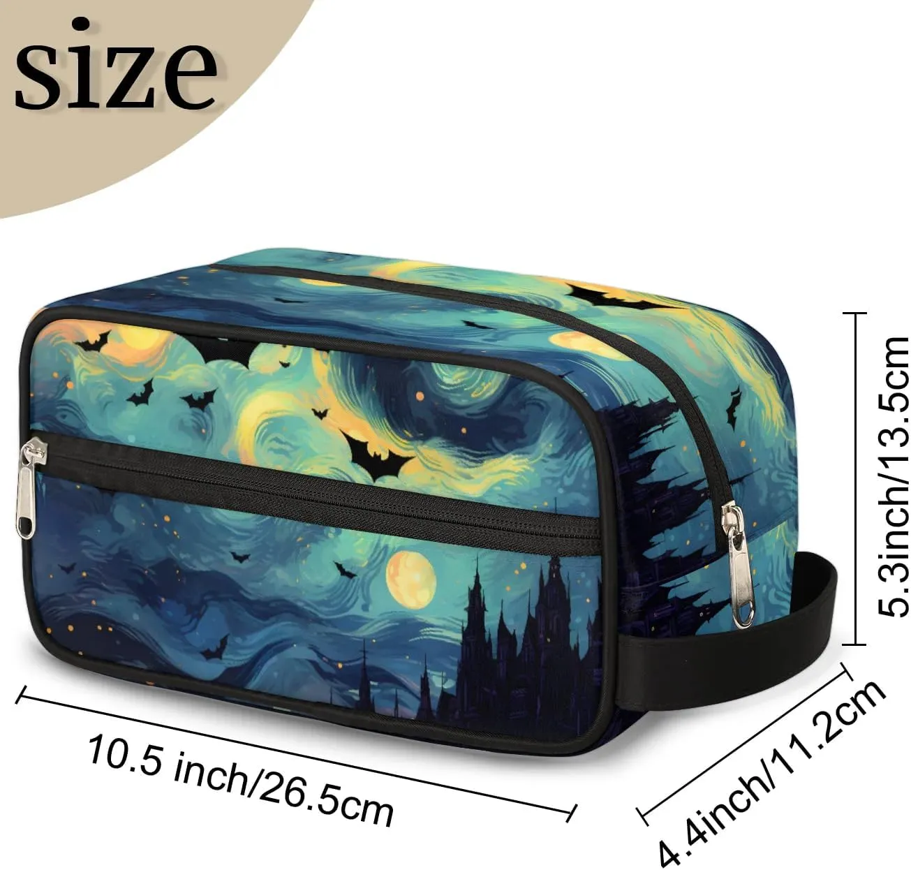Travel Toiletry Bag for Women Men Halloween Bat Castle Hanging Cosmetic Bag Waterproof Makeup Bag for Shaving Makeup Toothbrush & Travel Essentials