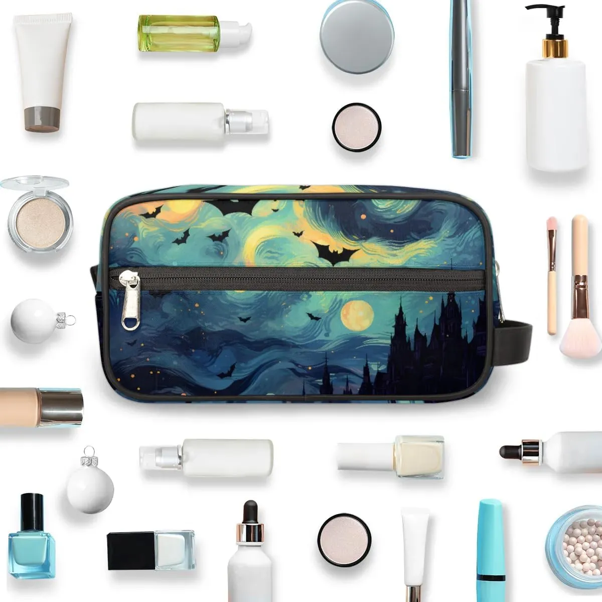 Travel Toiletry Bag for Women Men Halloween Bat Castle Hanging Cosmetic Bag Waterproof Makeup Bag for Shaving Makeup Toothbrush & Travel Essentials