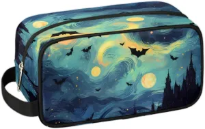 Travel Toiletry Bag for Women Men Halloween Bat Castle Hanging Cosmetic Bag Waterproof Makeup Bag for Shaving Makeup Toothbrush & Travel Essentials