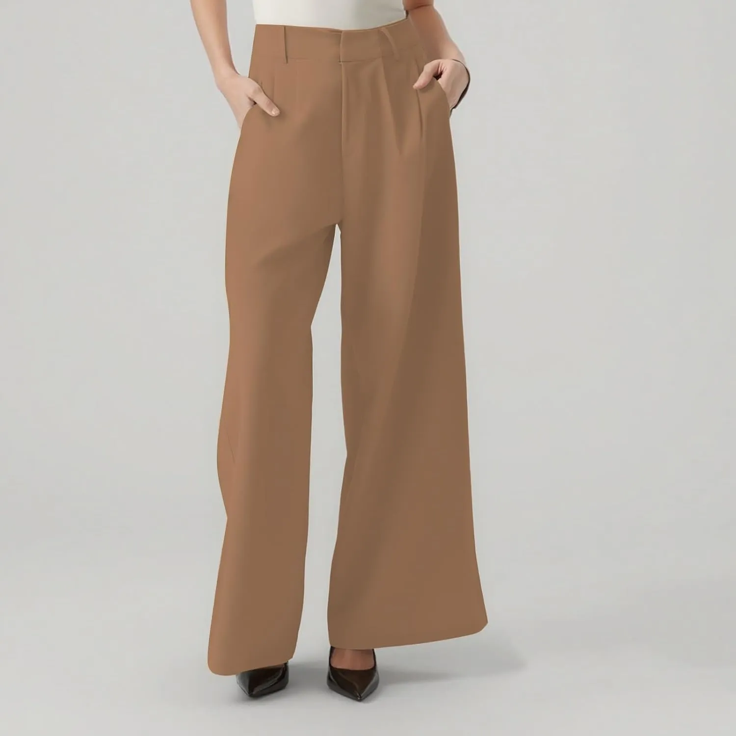 Trendy Work Pants for Women High Waist Palazzo Trousers Elegent Loose Fit Business Office Pants with Pocket Plus Size