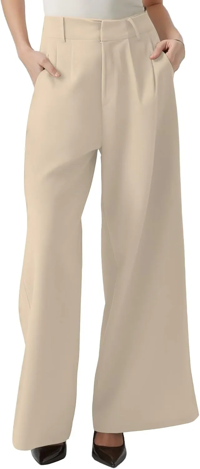 Trendy Work Pants for Women High Waist Palazzo Trousers Elegent Loose Fit Business Office Pants with Pocket Plus Size