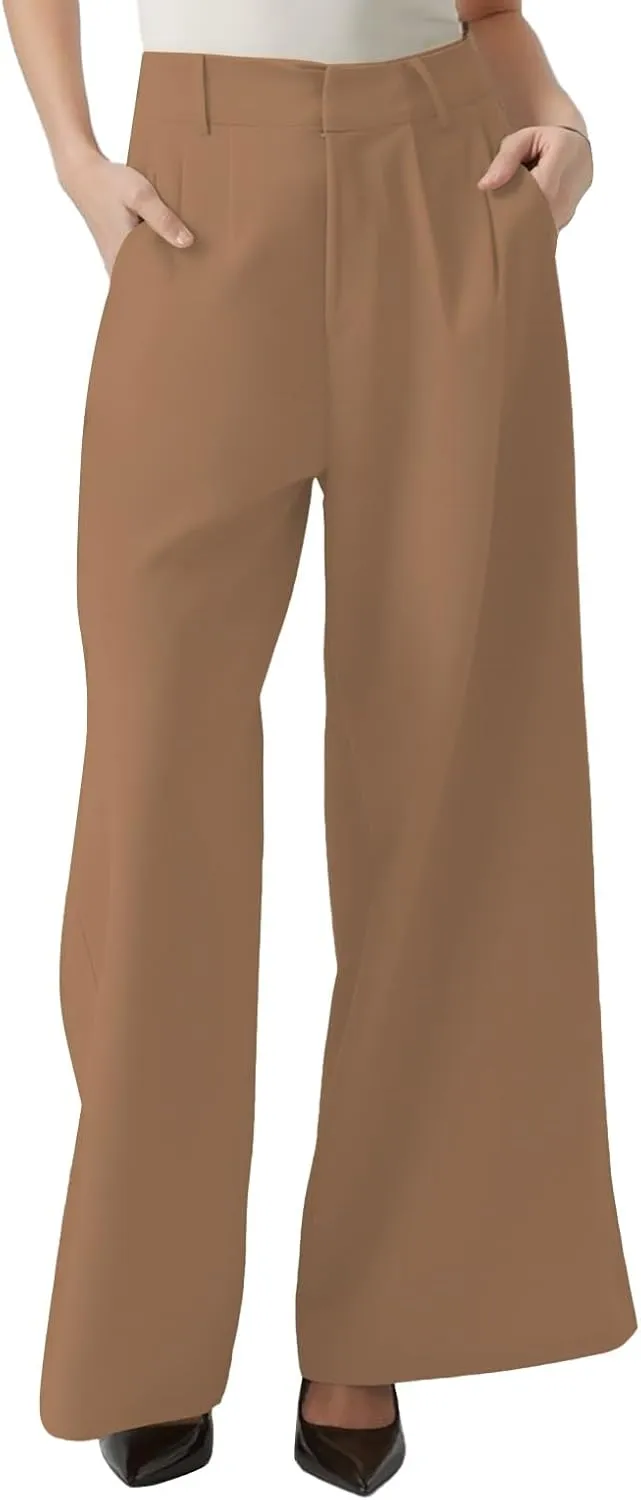 Trendy Work Pants for Women High Waist Palazzo Trousers Elegent Loose Fit Business Office Pants with Pocket Plus Size
