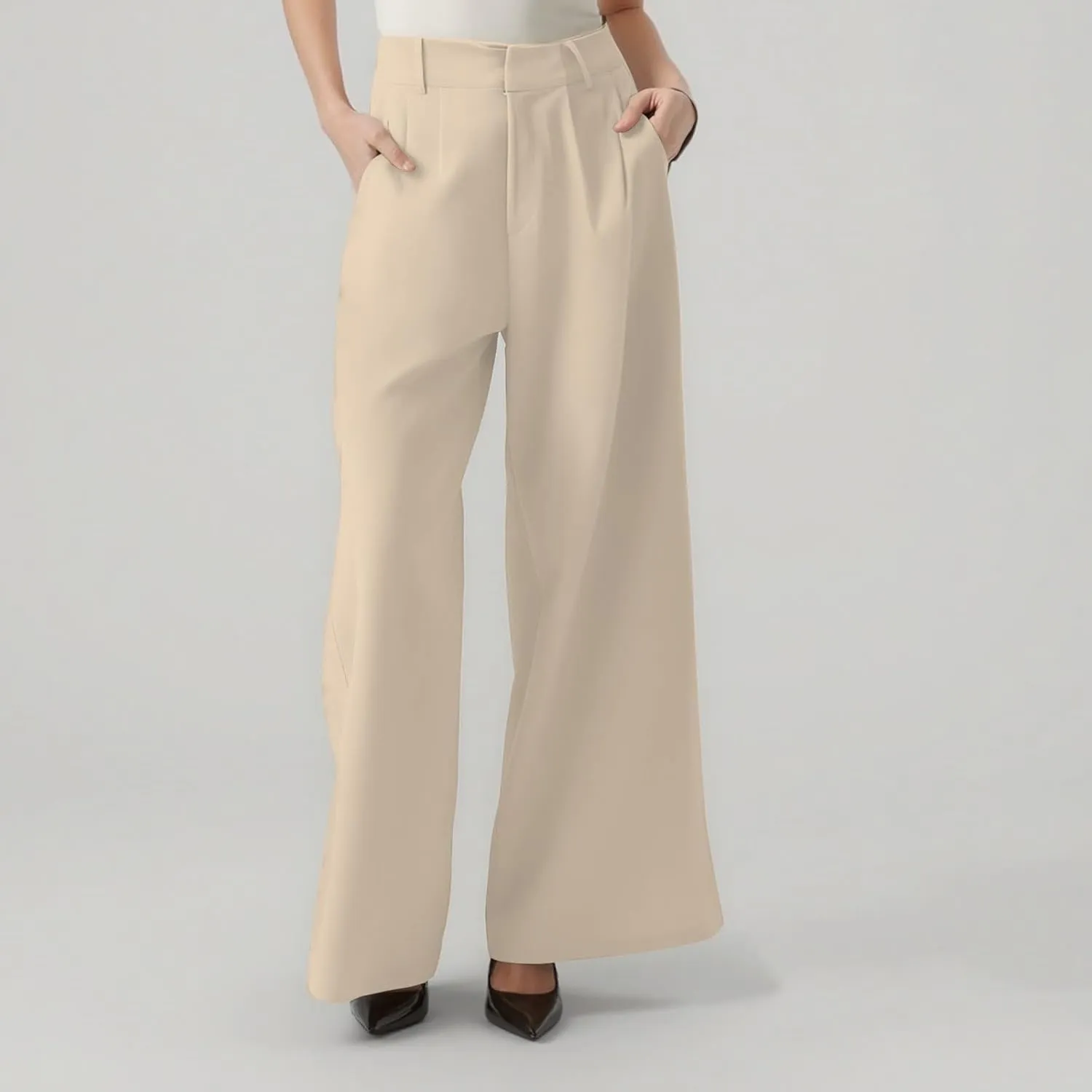 Trendy Work Pants for Women High Waist Palazzo Trousers Elegent Loose Fit Business Office Pants with Pocket Plus Size