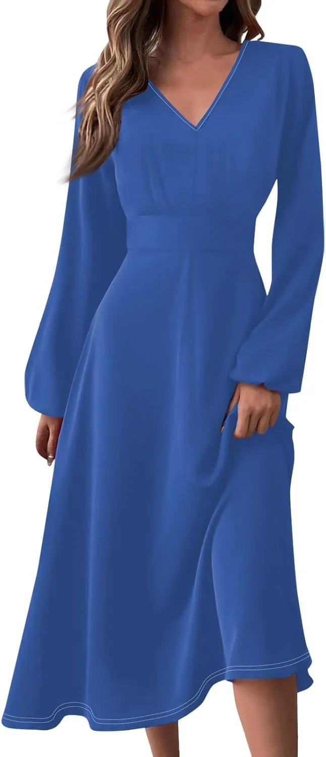 TWGONE Women's Floral Long Sleeve Wrap Maxi Dress A Line Empire Waist V Neck Fall Wedding Guest Party Casual Dresses