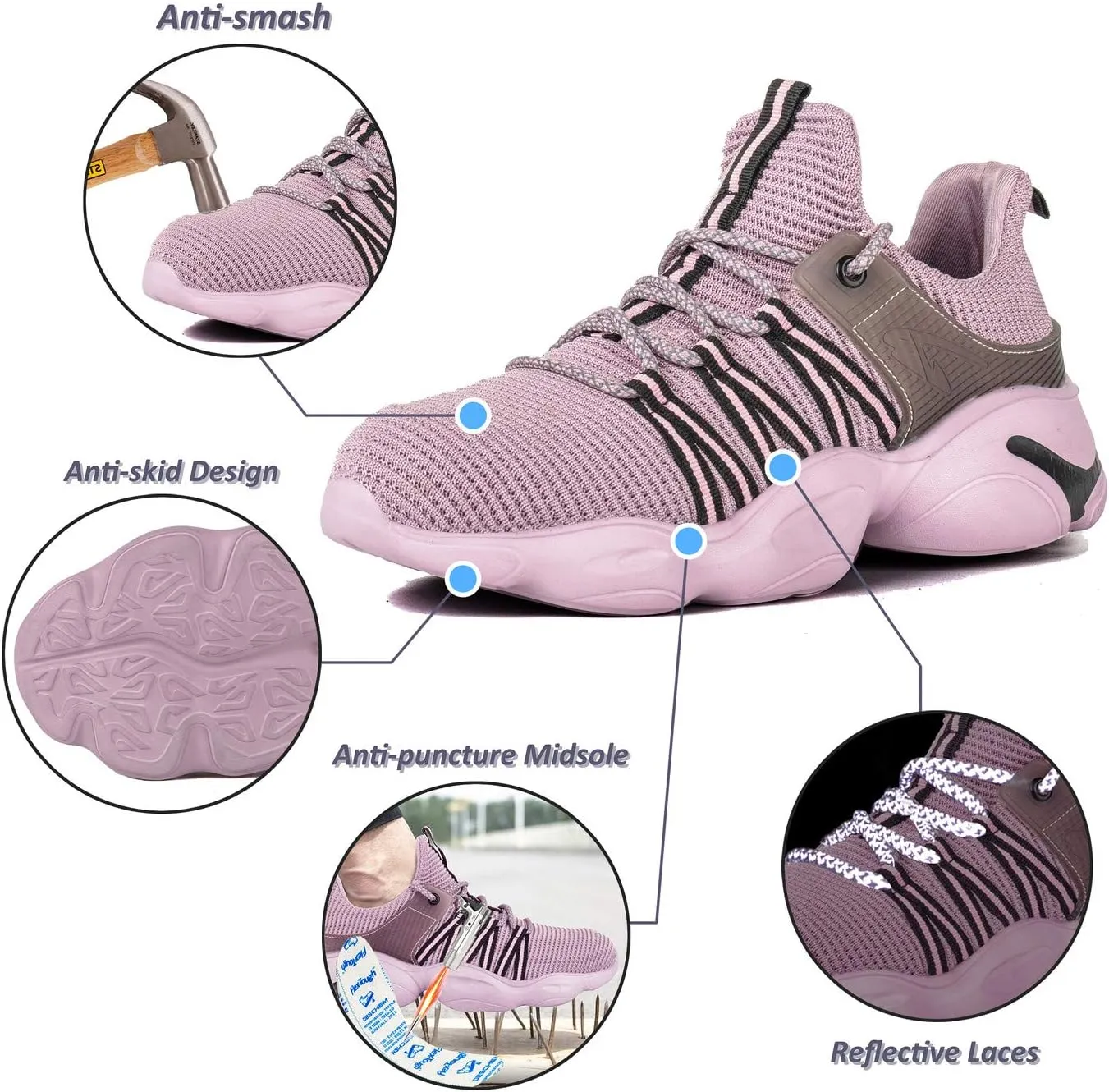 U-lite Steel Toe Indestructible Shoes for Men Women, Lightweight Breathable Safety Work Shoe for Industrial Construction