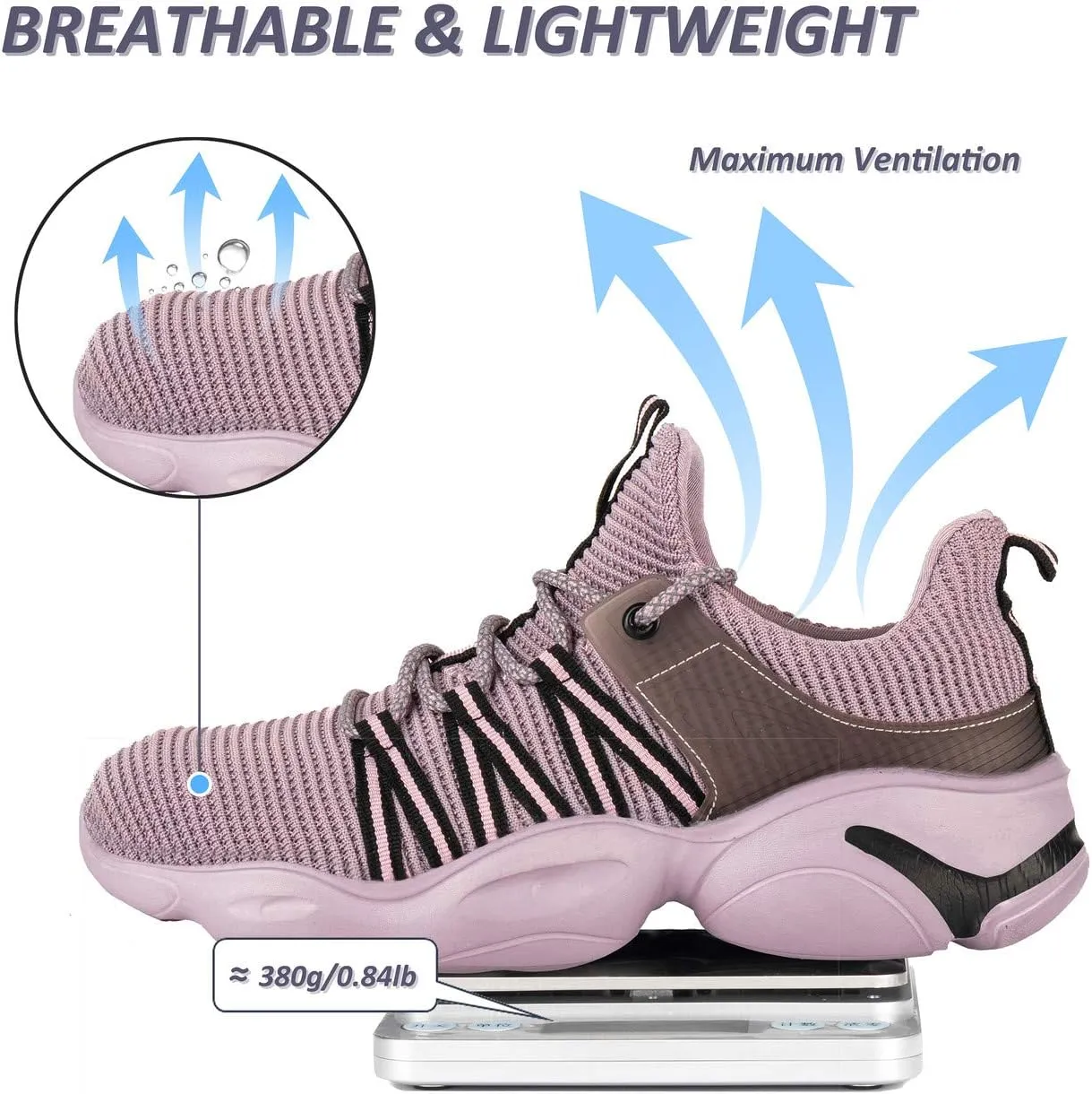 U-lite Steel Toe Indestructible Shoes for Men Women, Lightweight Breathable Safety Work Shoe for Industrial Construction