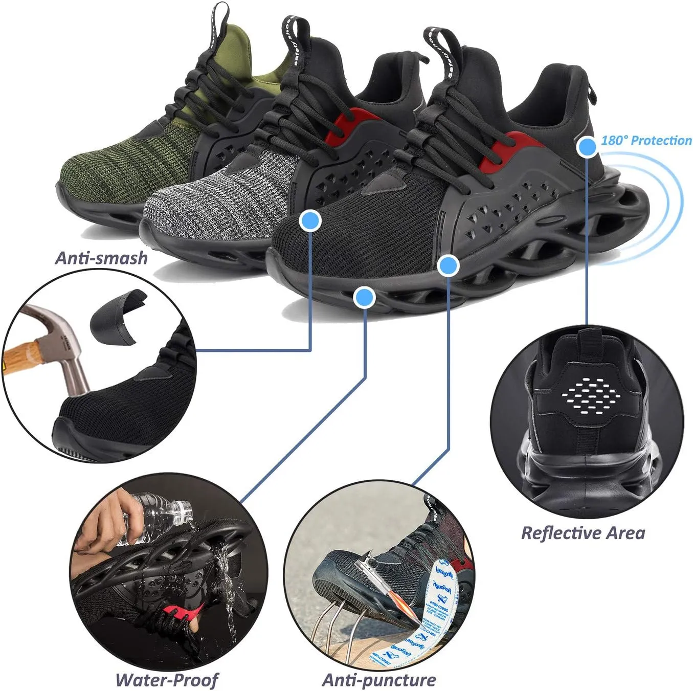 U-lite Steel Toe Safety Indestructible Work Shoes for Men Women, Lightweight Breathable Water-Proof Industrial Construction Shoe