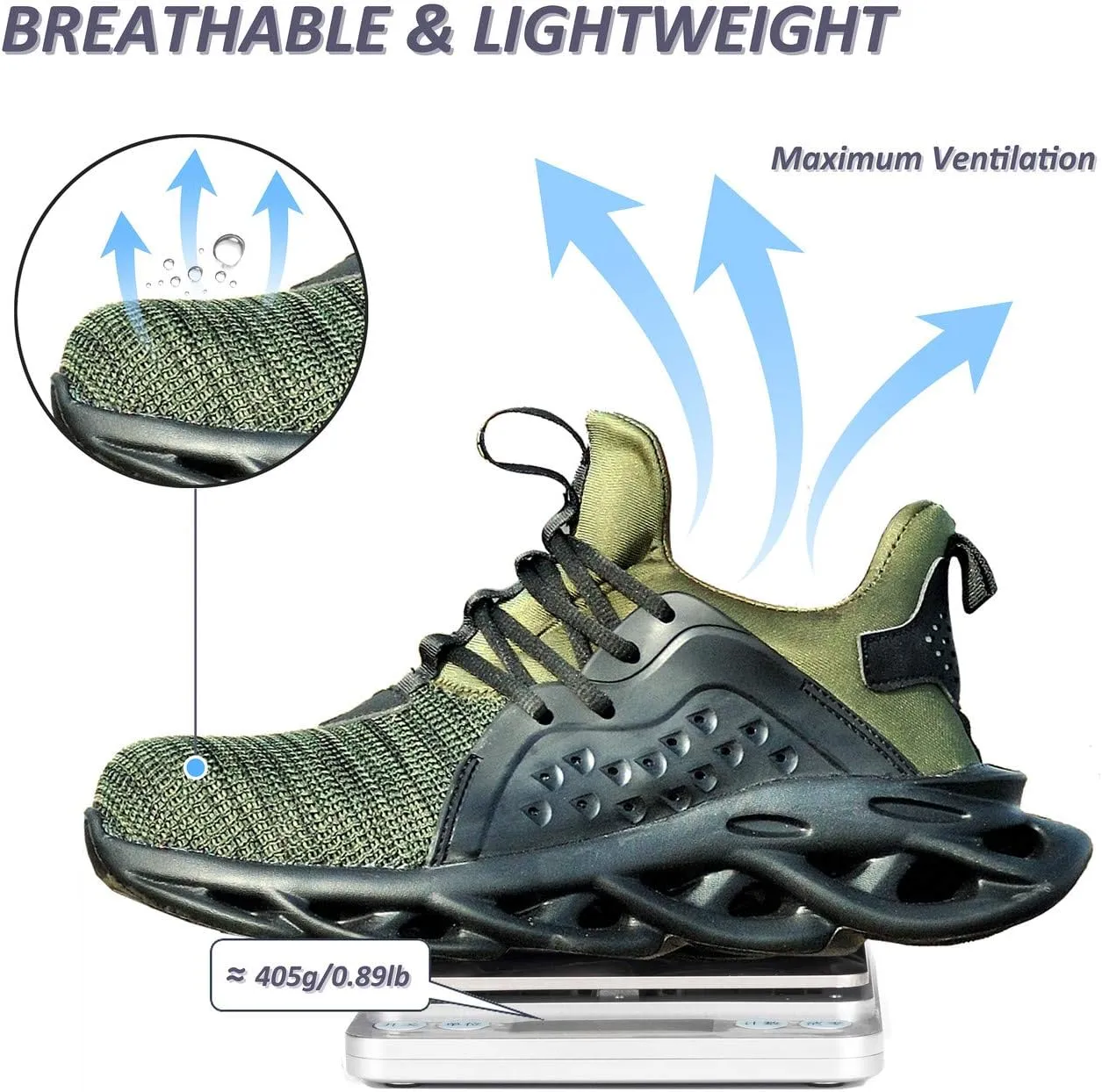 U-lite Steel Toe Safety Indestructible Work Shoes for Men Women, Lightweight Breathable Water-Proof Industrial Construction Shoe