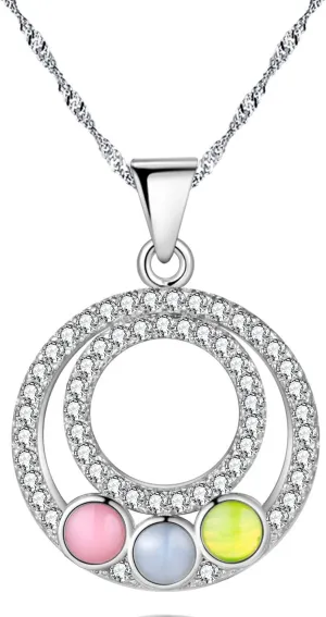Uloveido Cubic Zirconia Double Circle Round Pendants Necklaces Friendship Ring Necklace Wedding Jewelry for Women PN4308