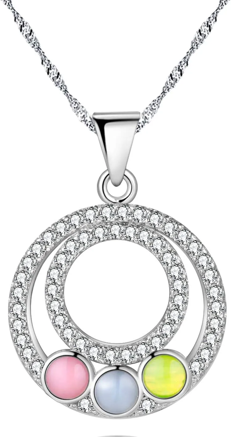 Uloveido Cubic Zirconia Double Circle Round Pendants Necklaces Friendship Ring Necklace Wedding Jewelry for Women PN4308
