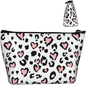 Unisex Toiletry Bags Casual Storage Bag Travel Small Makeup Pouch Leopard Print Cheetah Pink Heart Travel Bags For Best Friends Wife Mom Grandma