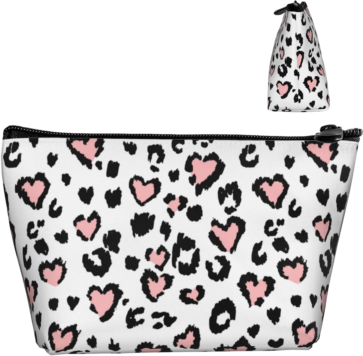 Unisex Toiletry Bags Casual Storage Bag Travel Small Makeup Pouch Leopard Print Cheetah Pink Heart Travel Bags For Best Friends Wife Mom Grandma