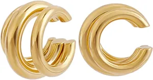 WADORN 18K Gold Plated Trendy Chunky Triple Ring Ear Cuffs, Stainless Steel Ear Cuff for Women Non Pierced Thick Clip-On Open Hoops Earrings for Women Cartilage Clip Cuff Earrings Jewelry
