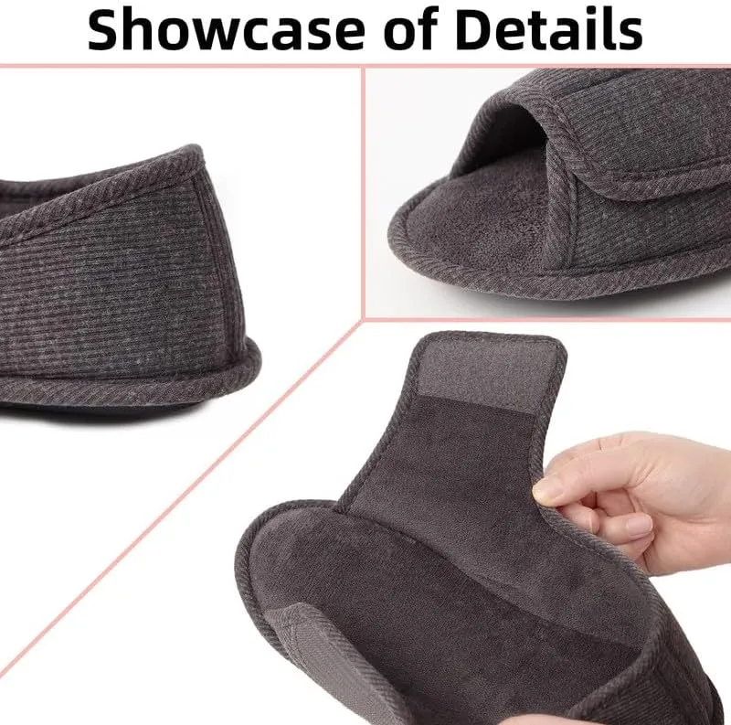 WALKFUN Men's and Women's Diabetic Shoes Open Toe Memory Foam Slippers Adjustable Closure Non-slip House Shoes
