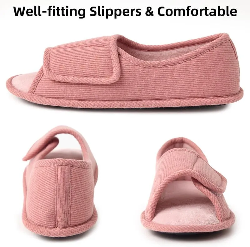 WALKFUN Men's and Women's Diabetic Shoes Open Toe Memory Foam Slippers Adjustable Closure Non-slip House Shoes