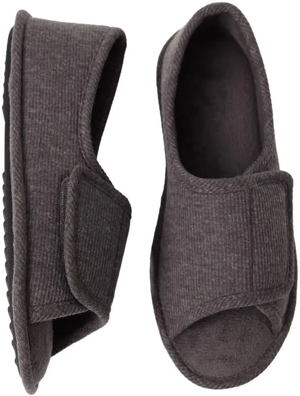 WALKFUN Men's and Women's Diabetic Shoes Open Toe Memory Foam Slippers Adjustable Closure Non-slip House Shoes
