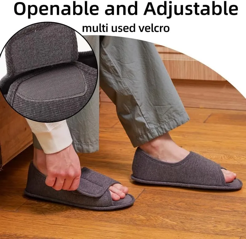 WALKFUN Men's and Women's Diabetic Shoes Open Toe Memory Foam Slippers Adjustable Closure Non-slip House Shoes