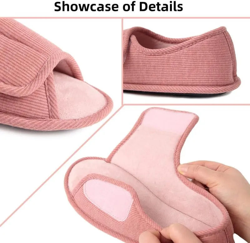 WALKFUN Men's and Women's Diabetic Shoes Open Toe Memory Foam Slippers Adjustable Closure Non-slip House Shoes