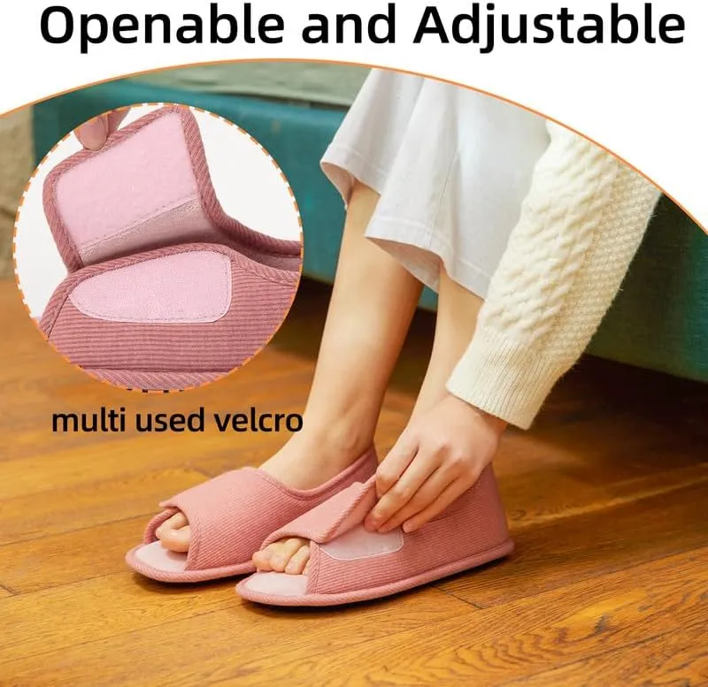 WALKFUN Men's and Women's Diabetic Shoes Open Toe Memory Foam Slippers Adjustable Closure Non-slip House Shoes