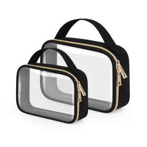 Wedama 2 Pack Toiletry Bags with Handles, Large Opening PVC Cosmetic Bags, Double Zipper, Black
