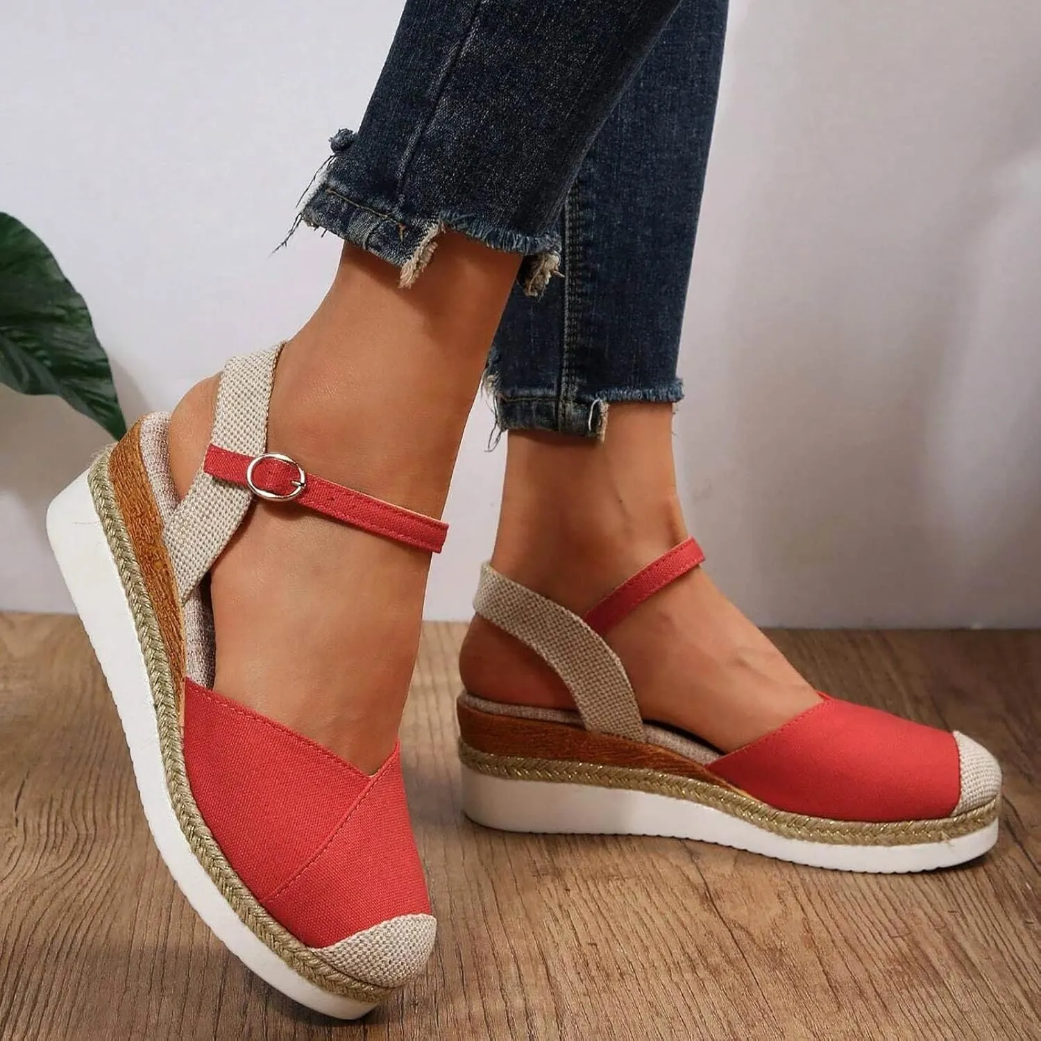 Wedge Sandals for Women Dressy Orthopedic Platform Summer Walking Flat Ankle Strap Fashion Strappy Anti-Slip Sandals