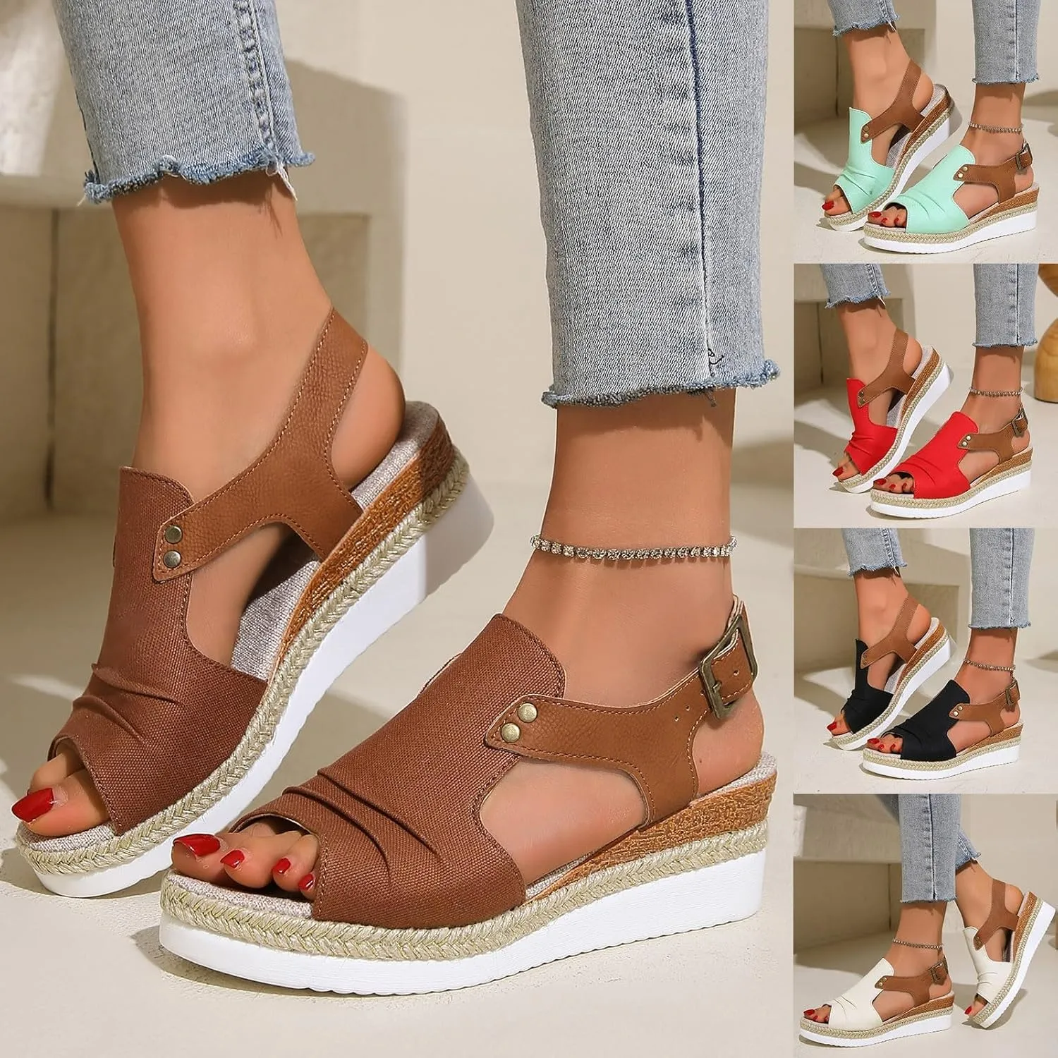 Wedge Sandals for Women, Women Open Toe Ankle Strap Wedge Heels Sandals Dressy Summer Casual Orthopedic Platform Sandals