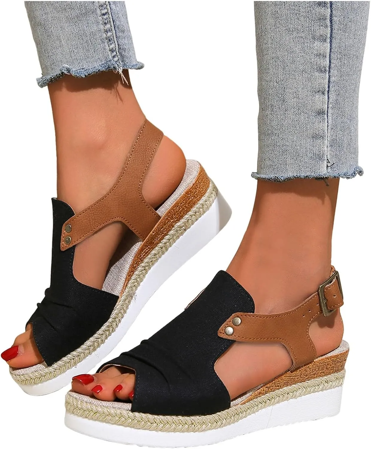 Wedge Sandals for Women, Women Open Toe Ankle Strap Wedge Heels Sandals Dressy Summer Casual Orthopedic Platform Sandals