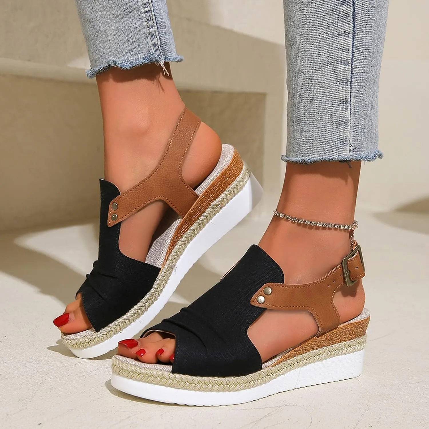 Wedge Sandals for Women, Women Open Toe Ankle Strap Wedge Heels Sandals Dressy Summer Casual Orthopedic Platform Sandals