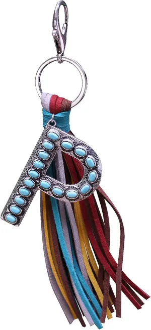 Western Initial Letter A-Z Key Chain, Handbags Charm with Leather Tassel and Easy Snap Hook