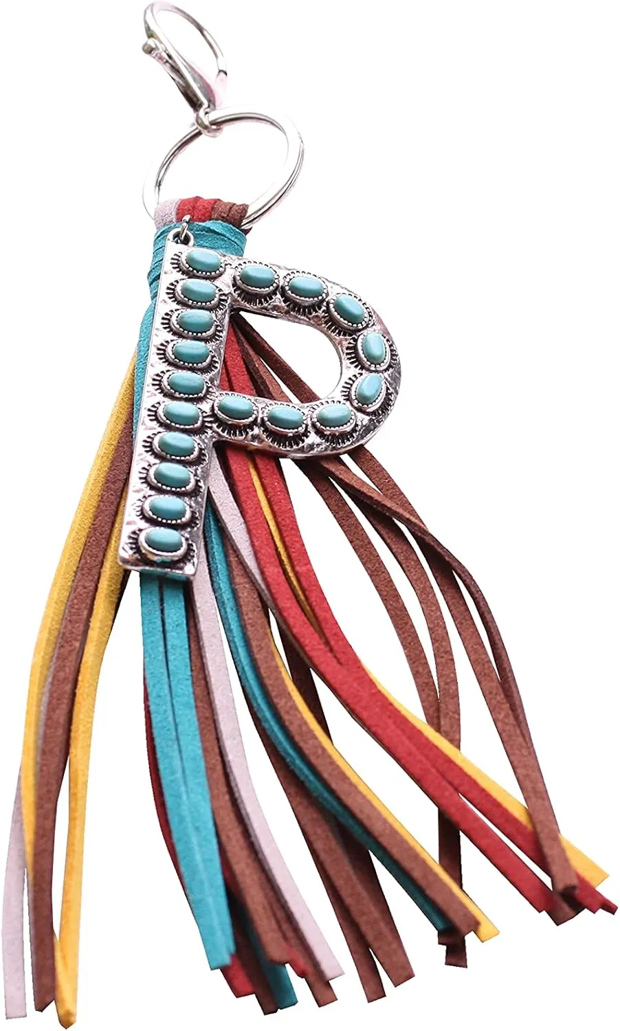Western Initial Letter A-Z Key Chain, Handbags Charm with Leather Tassel and Easy Snap Hook
