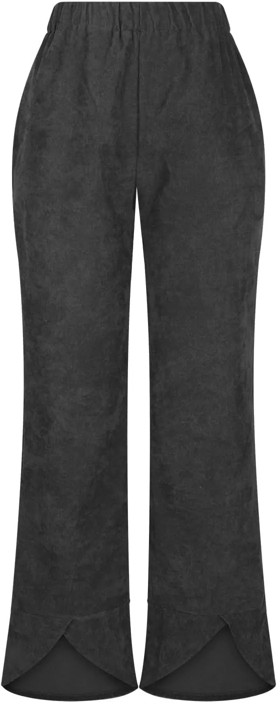 Wide Leg Pants Business Casual Straight Office Trousers for Women Solid Color Elastic Waist Curved Slit Lounge Pants