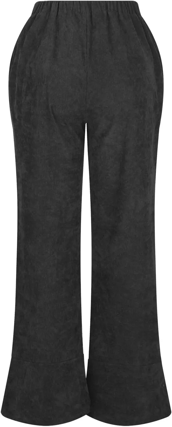 Wide Leg Pants Business Casual Straight Office Trousers for Women Solid Color Elastic Waist Curved Slit Lounge Pants