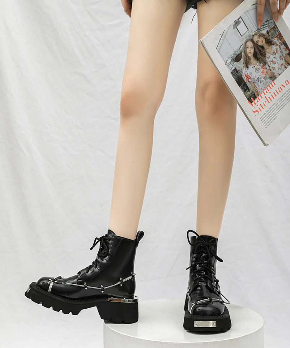 Wire Design Lace-up Boots